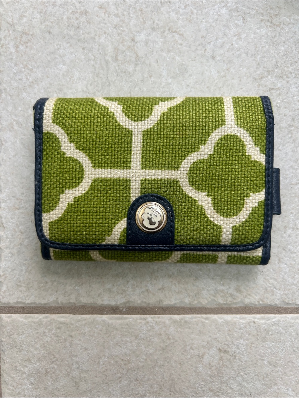 Spartina 449 Green and Cream Patterned Canvas Card Holder with Navy Trim